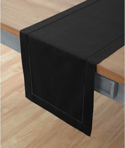 Solino Home Black Table Runner 72 Inches Long – Cotton Linen Hemstitch Fall, Halloween, Thanksgiving Table Runner 14 x 72 Inch – Machine Washable Scarf Dining Table Runner in Saudi Arabia