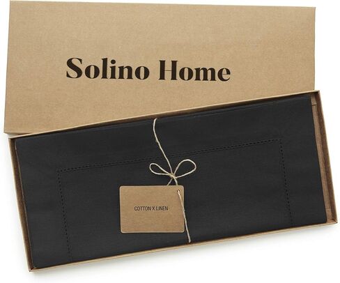 Solino Home Black Table Runner 72 Inches Long – Cotton Linen Hemstitch Fall, Halloween, Thanksgiving Table Runner 14 x 72 Inch – Machine Washable Scarf Dining Table Runner in Saudi Arabia