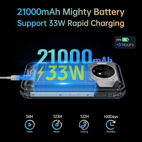 هاتف ذكي متين OUKITEL WP19 غير مقفل، بطارية 21000 مللي أمبير في الساعة، 8 جيجابايت 256 جيجابايت، أندرويد 12، كاميرا 64 ميجابكسل، رؤية ليلية 20 ميجابكسل، 6.78 بوصة FHD + هاتف متين، هاتف محمول مقاوم للماء غير مقفل 4G ثنائي الشريحة OTG NFC in Kuwait