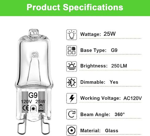 G9 Bulb 40W, 12 Pack G9 Halogen Light Bulbs 2 Pin Base T4 JCD Type 120V Xenon Small Light Bulb for Chandeliers, Range Hood Light, Bathroom Light Bulbs, Cabinet Lights, Dimmable, 2700K Warm White in Kuwait