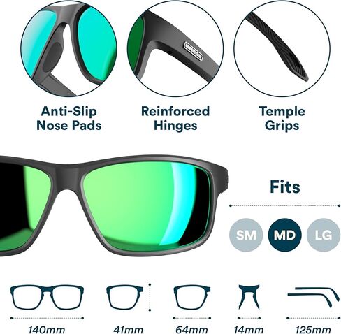 نظارات شمسية مستقطبة من Rheos Eddies | حماية 100% من الأشعة فوق البنفسجية | القوارب وصيد الأسماك | الرياضات المائية | مضاد للوهج | الرجال والنساء in Kuwait