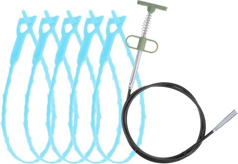 uxcell 5pcs 20 Inch Drain Hair Clog Remover Tool PP & 24 Inch Drain Cleaner Tool Sticks Stainless Steel Sewer Cleaning Hook Unclog Sink Unclogger for Toilet Bathtub Sewer, Black in Saudi Arabia