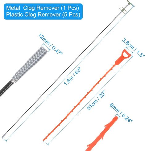 uxcell 5pcs 20 Inch Drain Hair Clog Remover Tool PP & 24 Inch Drain Cleaner Tool Sticks Stainless Steel Sewer Cleaning Hook Unclog Sink Unclogger for Toilet Bathtub Sewer, Black in Saudi Arabia