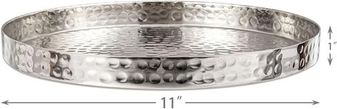 Hammered Copper Serving Tray, Circle Round Candle Plate Decorative Tray, Aluminum Vanity Tray for Jewelry, Make up and Perfume, Food Display Coffee Table Tray- Handcrafted in India(11 inch) in Kuwait