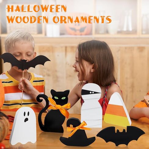 Halloween Decorations Indoor for Black Cat: 6 PCS Wooden Tiered Tray Decor on Table - Home Centerpiece Display on Mantel in Saudi Arabia
