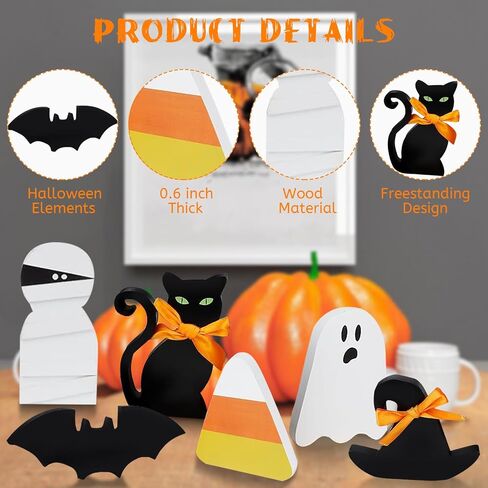 Halloween Decorations Indoor for Black Cat: 6 PCS Wooden Tiered Tray Decor on Table - Home Centerpiece Display on Mantel in Saudi Arabia