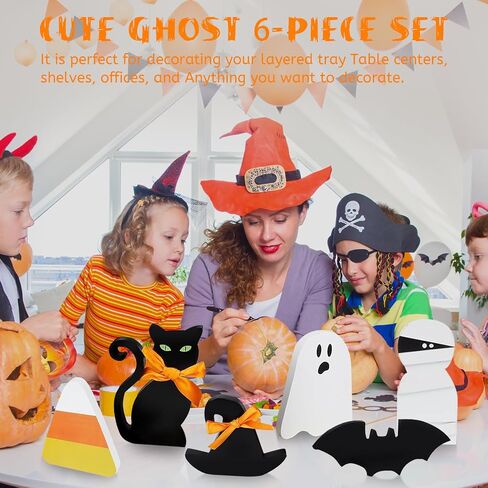 Halloween Decorations Indoor for Black Cat: 6 PCS Wooden Tiered Tray Decor on Table - Home Centerpiece Display on Mantel in Saudi Arabia