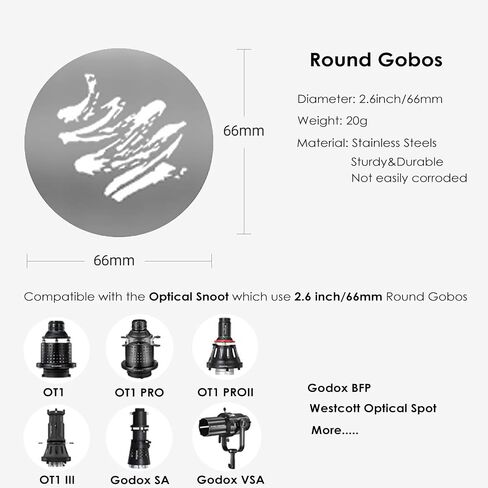 16Pcs Round Gobos Kit for Optical Snoot,66mm/2.6in Metal Plate Patterns for Spotlight Attachment Compatible with Godox BFP/OT1/OT1 Pro/II/Westcott Optical Spot,for Portraits/Product/Food/YouTube in Saudi Arabia