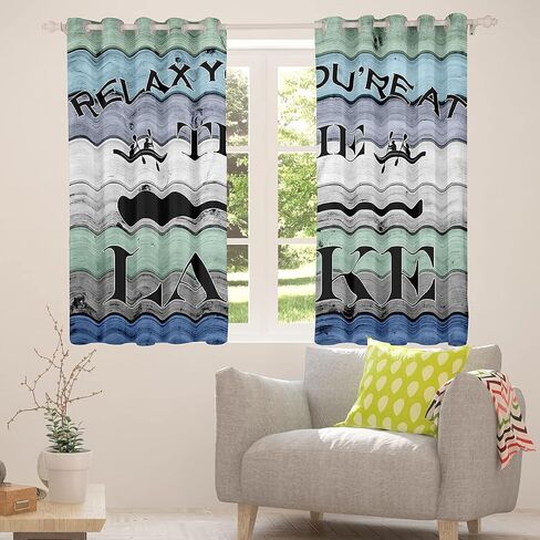 Rustic Farmhouse Window Curtain Lake House Curtains for Kids Teens Men Women Home Decor Retro Blue Green Wooden Board Window Treatment Curtain Fishing Lover Window Drapes,Top 2 Panel,38Wx45L in Kuwait