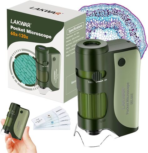 LAKWAR's Pocket Microscope for Kids Adults, 60x-120x Portable Handheld Microscope with 5 Microscope Slides, Mini Microscope for Kids Students Adults Science Lab Education (Blue&Orange) in Saudi Arabia
