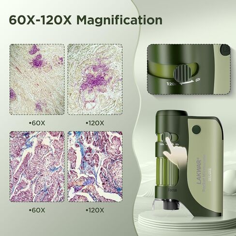 LAKWAR's Pocket Microscope for Kids Adults, 60x-120x Portable Handheld Microscope with 5 Microscope Slides, Mini Microscope for Kids Students Adults Science Lab Education (Blue&Orange) in Saudi Arabia