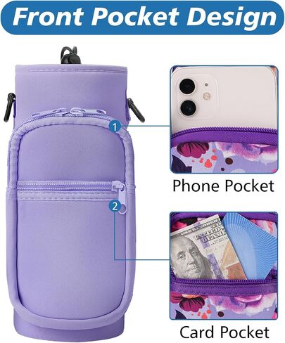 32 40 oz Water Bottle Carrier with Strap, Neoprene Water Bottle Sleeve Bag with 2 Pockets Insulated Flask Sling Holder for Walking Hiking Gym in Saudi Arabia