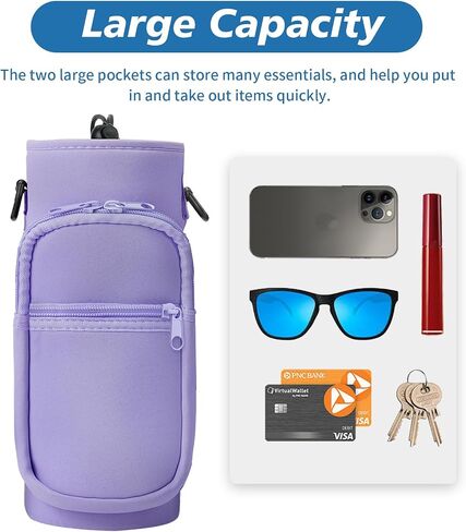 32 40 oz Water Bottle Carrier with Strap, Neoprene Water Bottle Sleeve Bag with 2 Pockets Insulated Flask Sling Holder for Walking Hiking Gym in Saudi Arabia