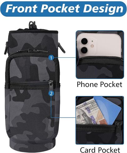 32 40 oz Water Bottle Carrier with Strap, Neoprene Water Bottle Sleeve Bag with 2 Pockets Insulated Flask Sling Holder for Walking Hiking Gym in Saudi Arabia