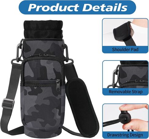 32 40 oz Water Bottle Carrier with Strap, Neoprene Water Bottle Sleeve Bag with 2 Pockets Insulated Flask Sling Holder for Walking Hiking Gym in Saudi Arabia