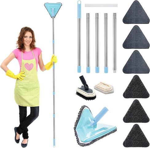 ممسحة تنظيف الحائط بمقبض طويل 85 بوصة، منفضة أدوات تنظيف اللوح مع 6 وسادات بديلة من الألياف الدقيقة من شانيل و2 فرشاة حوض البلاط لتنظيف الجدران المطلية والنوافذ والأرضيات والسقف in Kuwait