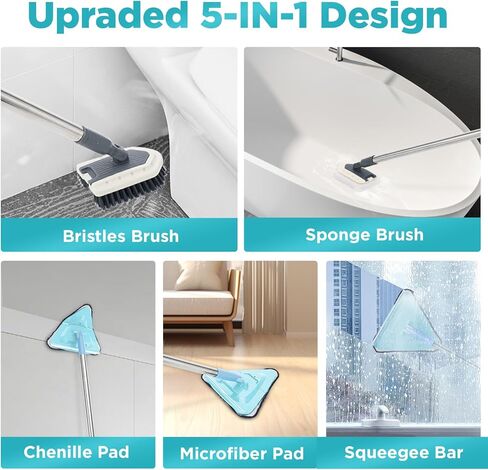 ممسحة تنظيف الحائط بمقبض طويل 85 بوصة، منفضة أدوات تنظيف اللوح مع 6 وسادات بديلة من الألياف الدقيقة من شانيل و2 فرشاة حوض البلاط لتنظيف الجدران المطلية والنوافذ والأرضيات والسقف in Kuwait