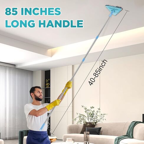 ممسحة تنظيف الحائط بمقبض طويل 85 بوصة، منفضة أدوات تنظيف اللوح مع 6 وسادات بديلة من الألياف الدقيقة من شانيل و2 فرشاة حوض البلاط لتنظيف الجدران المطلية والنوافذ والأرضيات والسقف in Kuwait