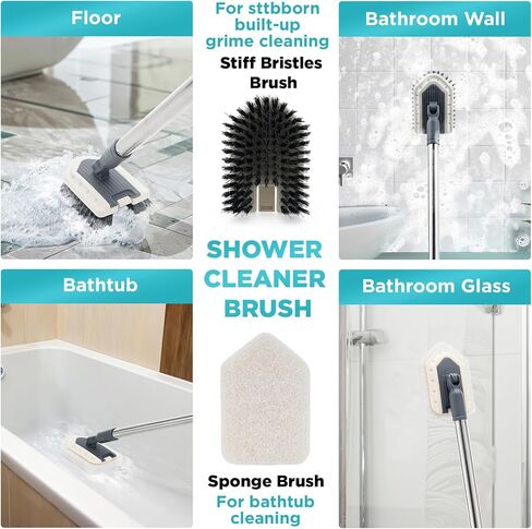 ممسحة تنظيف الحائط بمقبض طويل 85 بوصة، منفضة أدوات تنظيف اللوح مع 6 وسادات بديلة من الألياف الدقيقة من شانيل و2 فرشاة حوض البلاط لتنظيف الجدران المطلية والنوافذ والأرضيات والسقف in Kuwait