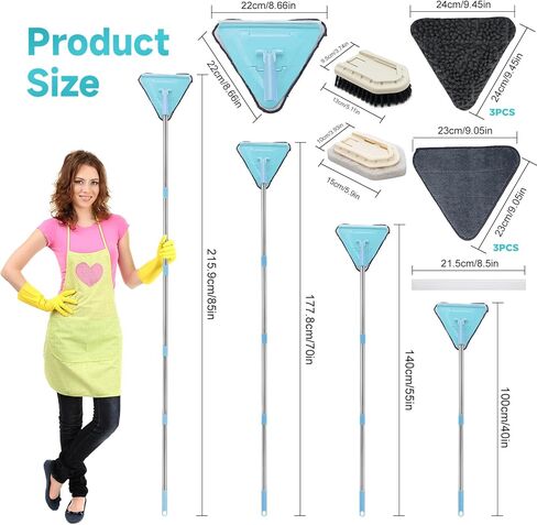 ممسحة تنظيف الحائط بمقبض طويل 85 بوصة، منفضة أدوات تنظيف اللوح مع 6 وسادات بديلة من الألياف الدقيقة من شانيل و2 فرشاة حوض البلاط لتنظيف الجدران المطلية والنوافذ والأرضيات والسقف in Kuwait
