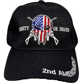 Black Duck Brand Liberty Or Death 2nd Amendment Patriotic Skull Embroidered Baseball Hat