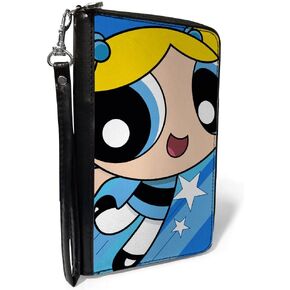 Warner Bros. Animation Wallet, Zip Around, The Powerpuff Girls Bubbles Close-Up Pose Blues, Vegan Leather