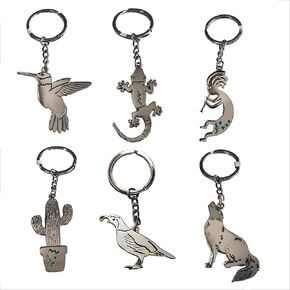 مجموعة سلاسل مفاتيح هدايا تذكارية من أريزونا مكونة من 6 قطع (فضية) - تصميمات متنوعة مستوحاة من صحراء سونوران في الجنوب الغربي - فكرة هدية - تصميم أمريكي أصلي - لمسة نهائية باللون الفيروزي in Kuwait