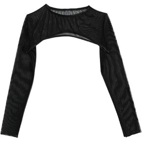 SweatyRocks Women's Solid Super Crop Top Long Sleeve Crewneck Sheer Mesh Cover Up