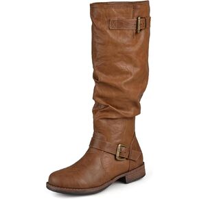 Journee Collection Womens Stormy Boot with Vegan Leather Uppers and Buckle Detail, Tan (Wide Calf), 9.5