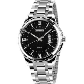 FANMIS Mens Classic Casual Quartz Watch Luminous Hand Stainless Steel Band Roman Numeral Date Watch