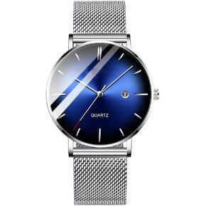 BESTKANG Men's Fashion Minimalist Wrist Watch Waterproof Watches Simple Ultra Thin Watches Analog Quartz Date with Stainless Steel Mesh Band