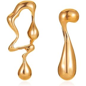 FUTIMELY Irregular Waterdrop Earrings for Women Teen Girls,Melting Liquid Asymmetrical Stainless Steel Drop Earrings Mismatched Earrings
