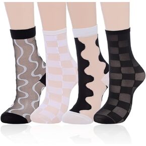 Campsis Sheer Socks for Women Elastic Flower Ankle High Socks Thin Glass Silk Socks Summer