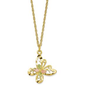 10K Tri-color Gold Black Hills Gold 3/4" Butterfly with Leaf Accents 18" Inch Necklace from Roy Rose Jewelry