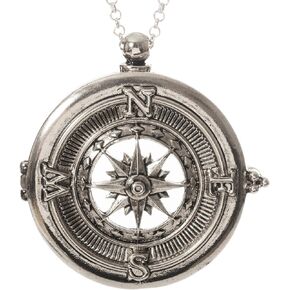 Compass 4x Magnifier Magnifying Glass Sliding Top Magnet Pendant Necklace, 30"