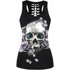 Aivtalk Women's Sleeveless Tank Tops Boat Neck Crisscross Strappy Shirt Starry Sky Print Blouse