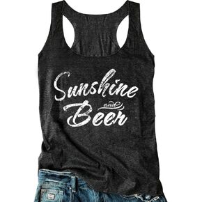 Sunshine and Beer Tank Tops for Women Summer Drink Party Racerback Tank Tops Cute Funny Graphic Sleeveless T Shirt Vest