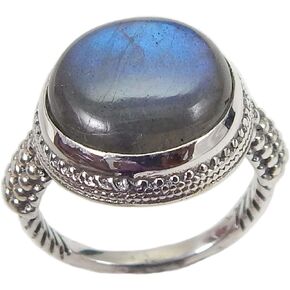 925 Solid Sterling Silver Handmade Natural Gemstone Labradorite Ring Dotted & Rope Vintage Cocktail Ring Labradorite Ring Jewelry Healing Gemstone Ring Birthday Gift