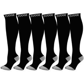 6 Pairs Compression Socks Pack - Best Medical, Nursing, Travel & Flight Socks - Running & Fitness - 15-20mmHg