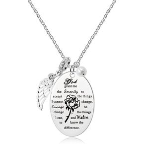 Uloveido Inspirational God Grant Me Serenity Prayer Necklace Oval Pendant Religious Courage Jewelry with Mustard Seed Y827