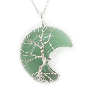 COLORFUL BLING Tree of Life Wire Wrapped Crescent Moon Pendant Necklace Reiki Healing Crystal Stone Necklaces Natural Gemstone Quartz Jewelry for Women Girls