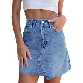 imesrun Womens Mini Denim Skirts Causal High Waisted Cute Asymmetrical Hem Summer Short Jean Skirts with Pockets