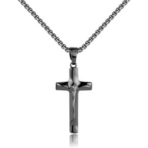 Crucifix Necklace Simple Abstract Jesus Christ Cross Catholic Religious Pendant Necklaces Fashion Jewelry Gift for Men and Women, 22" Box Chain, Unisex
