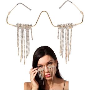 Prop No Novel Modeling Retro Tassels- Sunglasses Sunglasses: Vintage Golden Lens Half Tassels Party Selfie Costume Interesting Rhinestone Crystal Eyeglasses Metal Adults