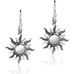 AeraVida Trendy Dancing Mystical Sunshine .925 Sterling Silver Dangle Earrings | Celestial Sterling Silver Dangle Earring for Women | Jewelry Gift