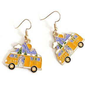 SLSF Unique Dainty Cute Sparkly Shine Yellow Snow Bus Dangle Drop Earrings Funny Creative Car Stud Earrings for Women Girls Statement Transportation Jewelry Gifts