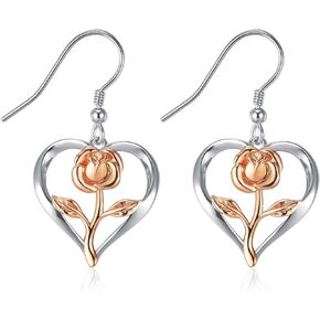 Valentine's Day Sunflower Earrings for Women Girls, Rose Earring Dangle, 925 Sterling Silver Dangle Drop Earrings, Unique Heart Earrings Gifts for Mom Wife Girlfriend on New Year, Valentine's Day