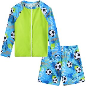 Boys Zipper Rash Guard Sets UPF 50+ with Short 3-9 Years