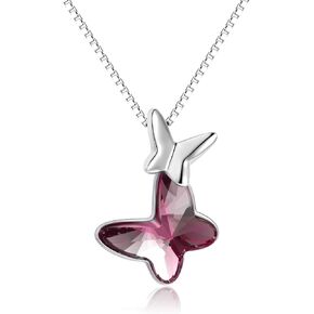 AOBOCO Sterling Silver Chasing Butterfly Pendant Necklace Embellished with Crystals from Austria, Fine Anniversary Birthday Butterfly Jewelry Gifts for Women - Morpho Helena Butterfly Series