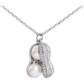 Hiqmic 925 Sterling Silver Peanut Pearl Pendant Necklace Fashion Zirconia & White Gold Plated Jewelry Gifts for Women, 16"_WK99055 in Kuwait